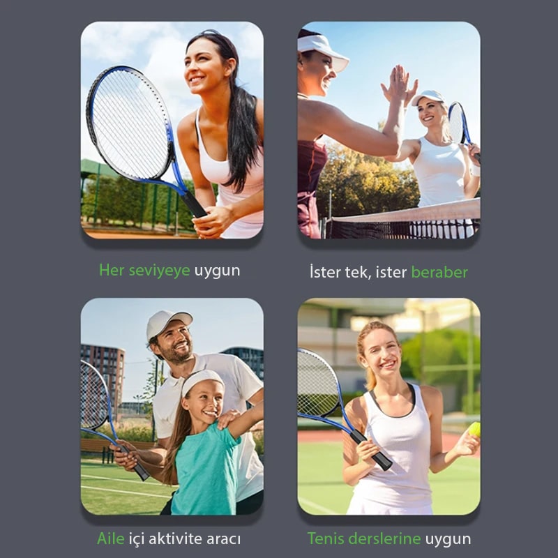 Tenis derslerine uygun, her seviyeye uygun aktivite aracı! İster tek başına ister arkadaşlarla yapılan antrenmanlar için ideal, tenis becerilerinizi geliştirmek için mükemmel seçim.