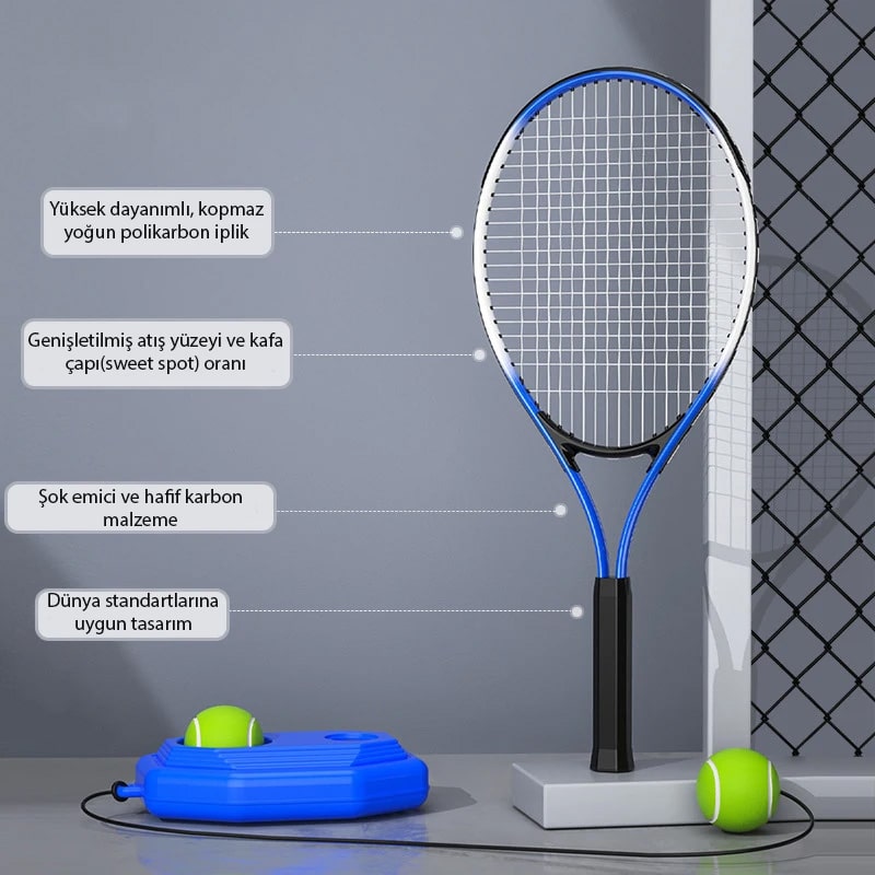 TenisFit raket hakkında bilgilendirme! Raketin özellikleri, tasarımı ve performansı hakkında detaylı bilgi sunan görsel. Tenis becerilerinizi geliştirmek için en uygun raket seçimi